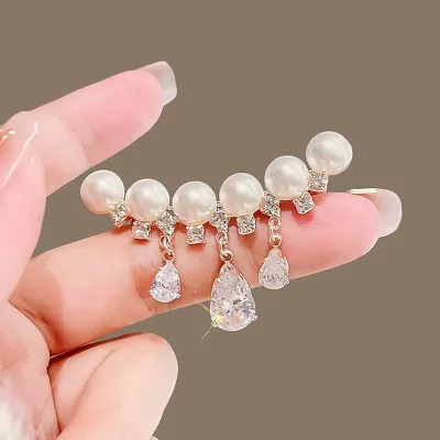 Fashion Pearls Water Drop Rhinestone Lapel Brooch